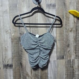 Fashion Magazine Vintage Y2K Silver Shimmer Ruched Cami Crop Top